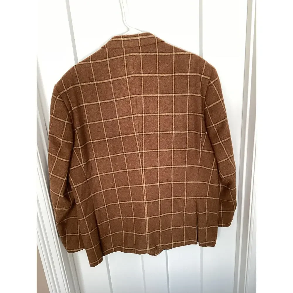 Zenbriele Men's Plaid Wool Blend Single Breasted Vent Blazer Jacket Brown SZ S46